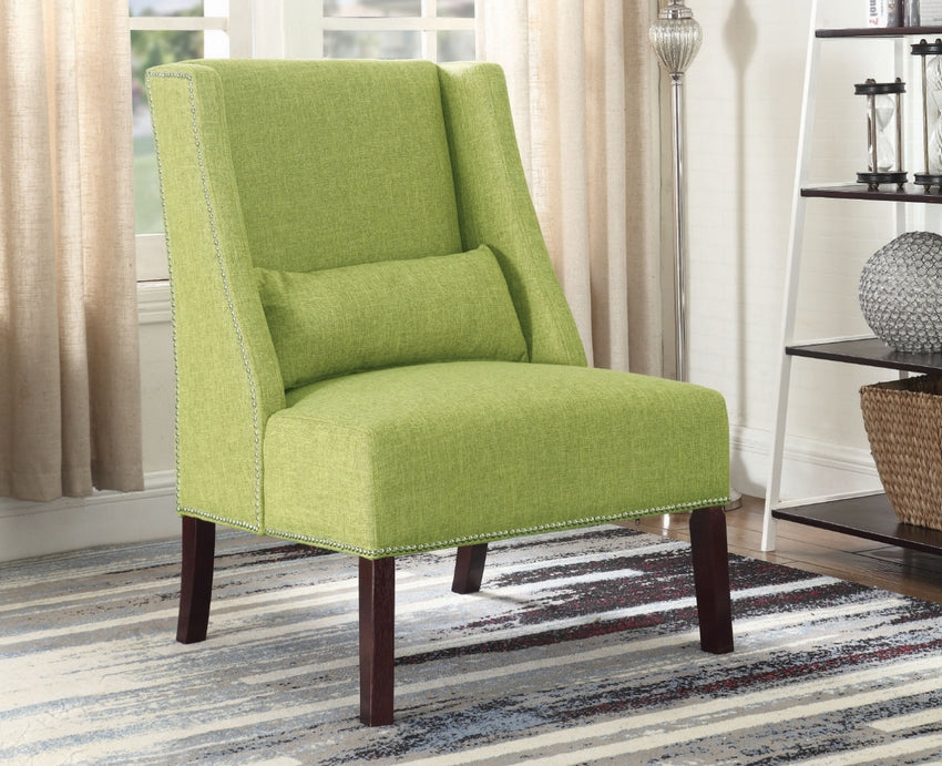 Green Accent Chair with Nailhead Accents and Pillow