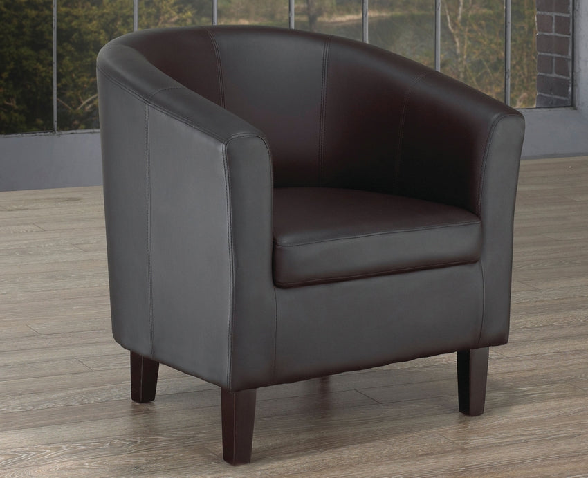 Tub Chair with Wooden Frame in Black Leather-like Upholstery