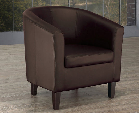 Tub Chair with Wooden Frame in Espresso Leather-like Upholstery