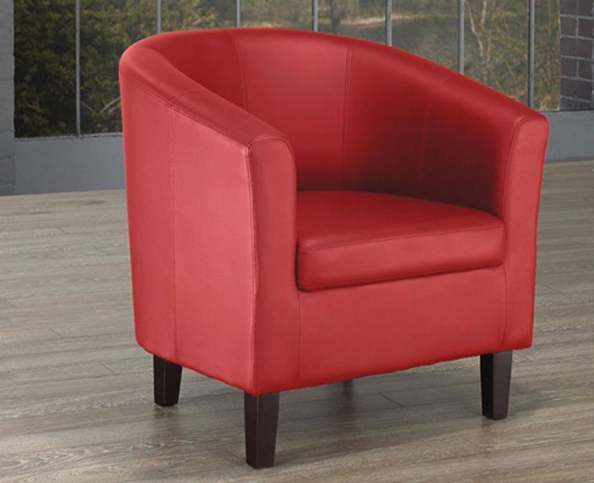 Tub Chair with Wooden Frame in Red Leather-like Upholstery