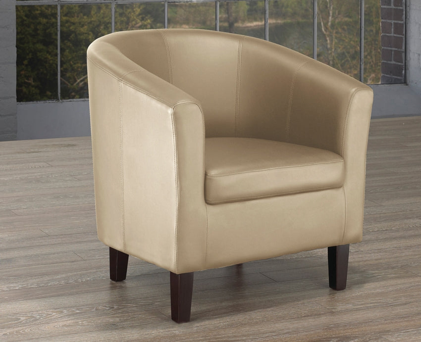 Tub Chair with Wooden Frame in Taupe Leather-like Upholstery