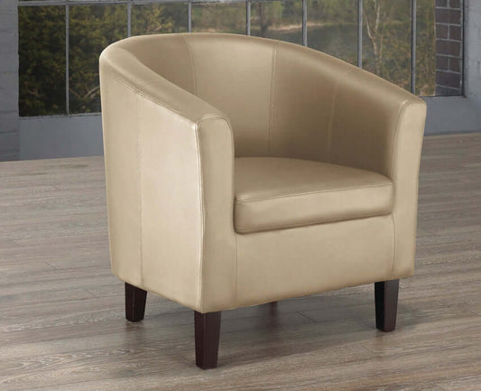 Tub Chair with Wooden Frame in Taupe Leather-like Upholstery