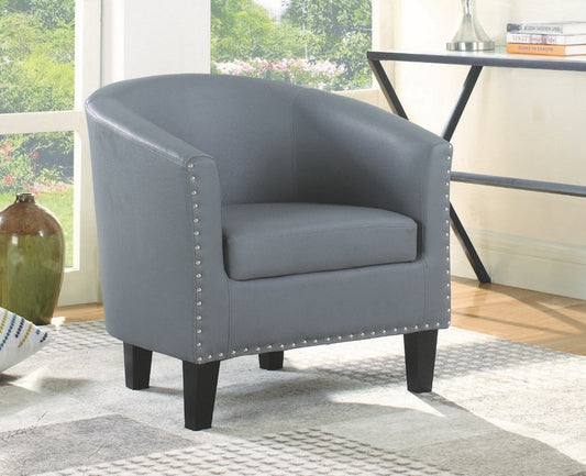 Tub Chair with Wood Frame & Nailheads in Grey PU Upholstery