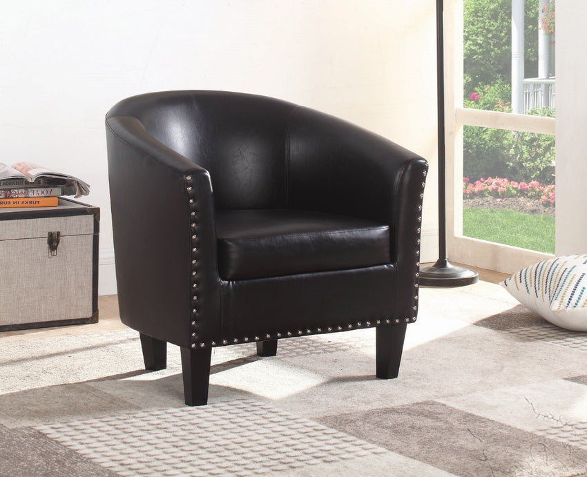 Tub Chair with Wood Frame & Nailheads in Dark Brown PU Upholstery