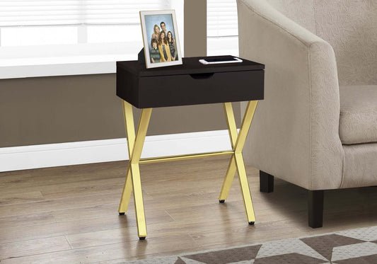 Modern Nightstand in Espresso Finish with Gold Metal Frame