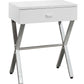 Modern Nightstand in Glossy White Finish with Chrome Metal Frame
