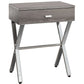 Modern Nightstand in Dark Taupe Finish with Chrome Metal Frame