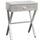 Modern Nightstand in Grey Cement Finish with Chrome Metal Frame