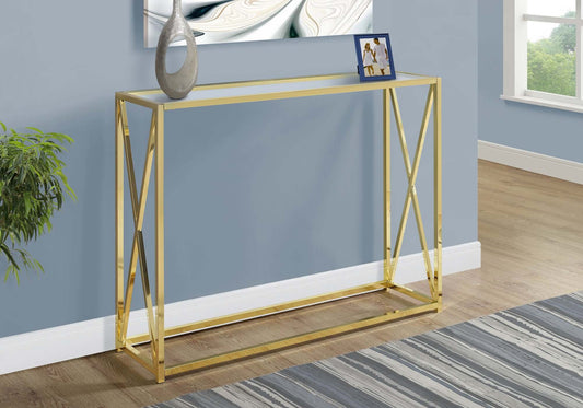 Modern Sofa Table in Gold Finish with Tempered Glass Tabletop