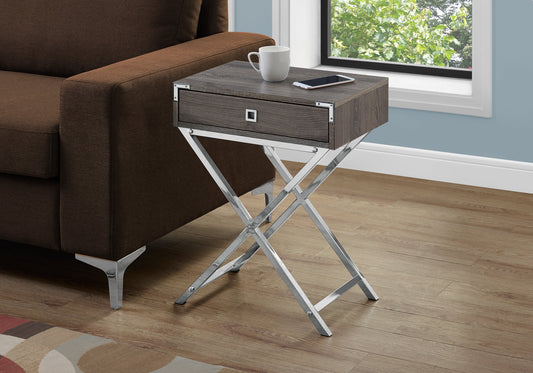 Modern Nightstand in Dark Taupe Finish with Chrome Metal Frame