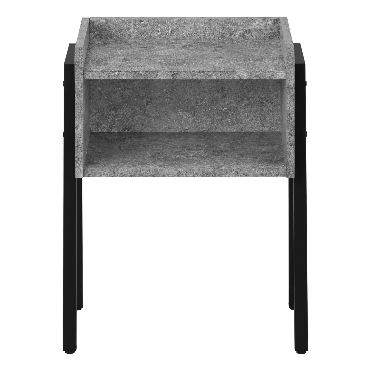 Modern Nightstand in Grey Stone-look Finish with Black Metal Frame