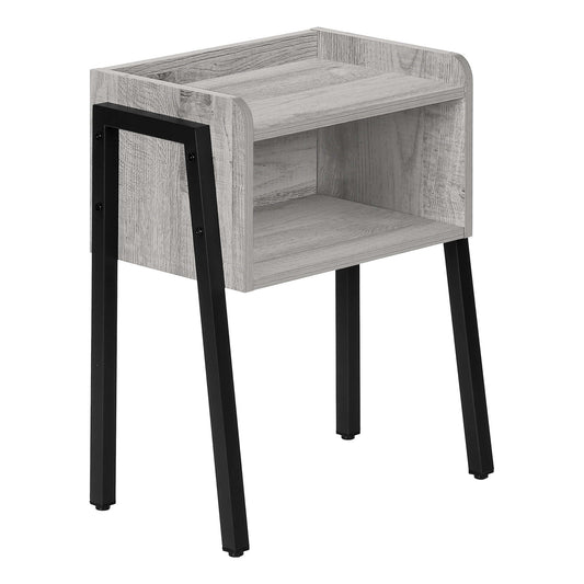 Modern Nightstand in Grey Finish with Black Metal Frame