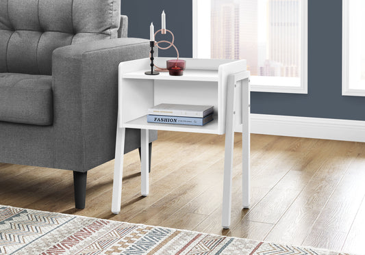 Modern Nightstand in White Finish with White Metal Frame