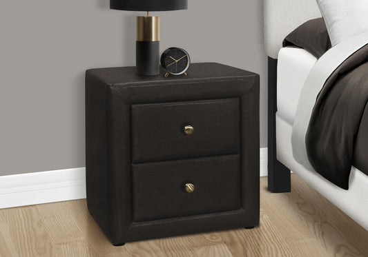 Transitional Nightstand in Brown Leather-look Upholstery