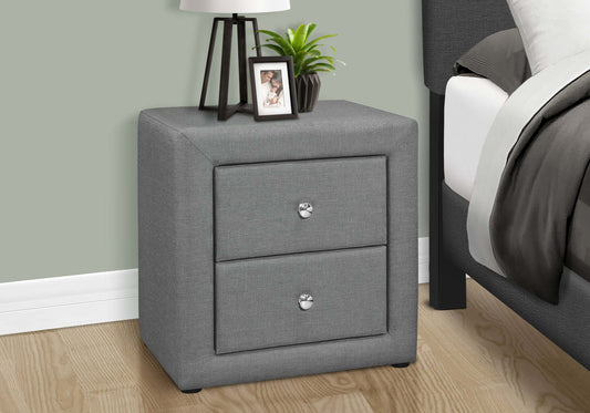 Transitional Nightstand in Grey Linen Fabric Upholstery
