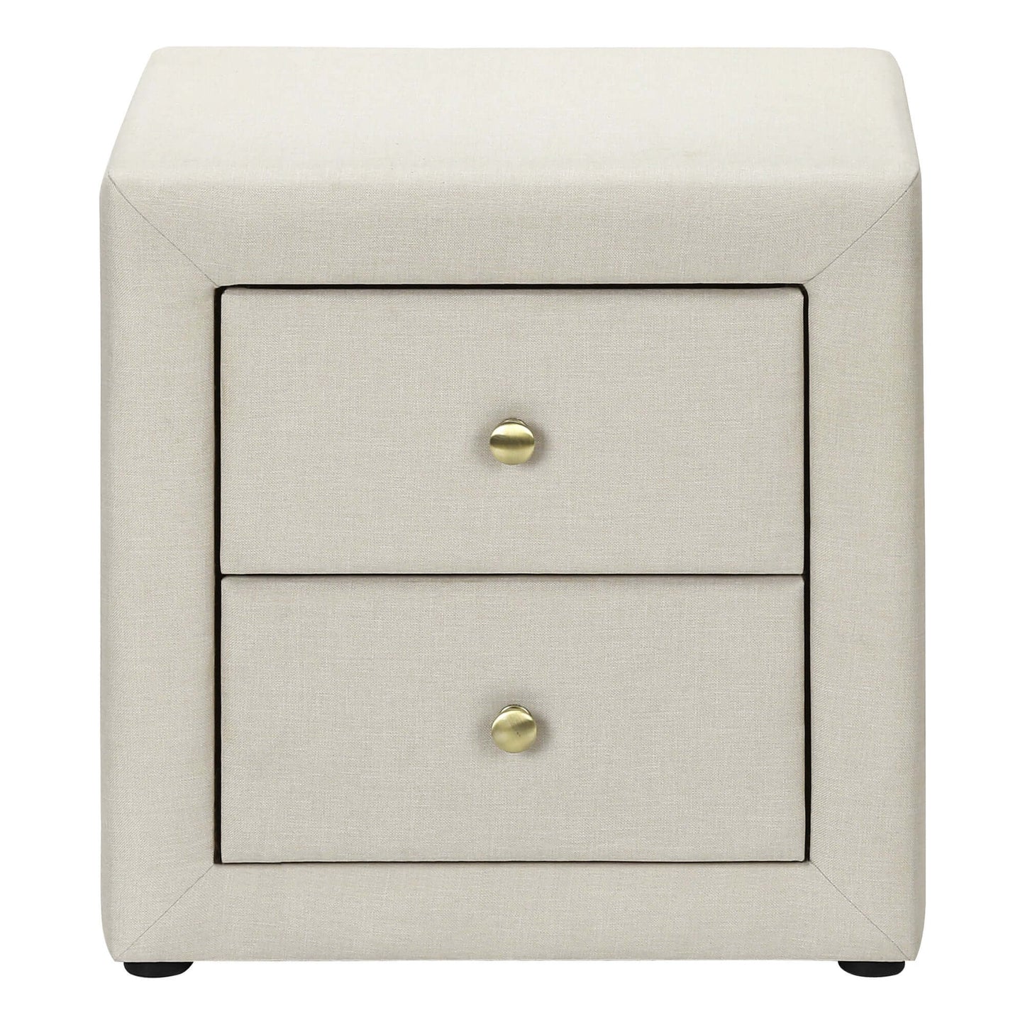 Transitional Nightstand in Beige Linen Fabric Upholstery