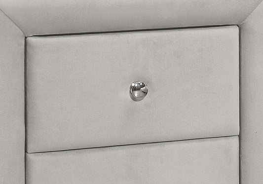 Transitional Nightstand in Light Grey Velvet Upholstery