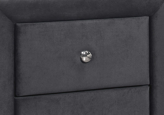 Transitional Nightstand in Dark Grey Velvet Upholstery