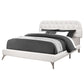 Transitional Upholstered Bed in White Leather Look with Chrome Wood Legs