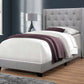 Transitional Upholstered Bed in Grey Linen Fabric with Chrome Trim
