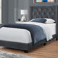 Transitional Bedframe Upholstered in Dark Grey Velvet with Chrome Trim