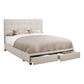 Queen Platform Bed in Beige Linen Upholstery with 2 Storage Drawers