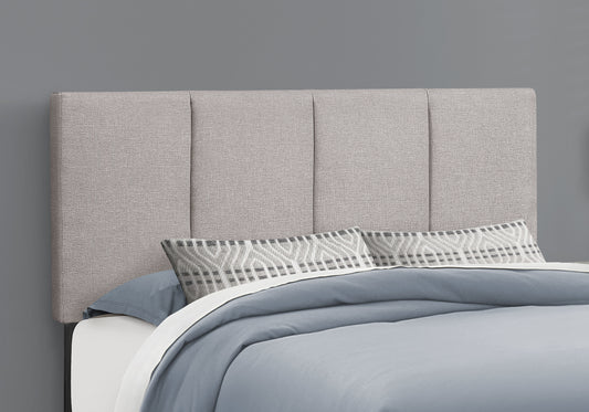Queen Size Modern Platform Bed Upholstered in Grey Linen Fabric