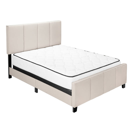 Queen Size Modern Platform Bed Upholstered in Beige Linen Fabric