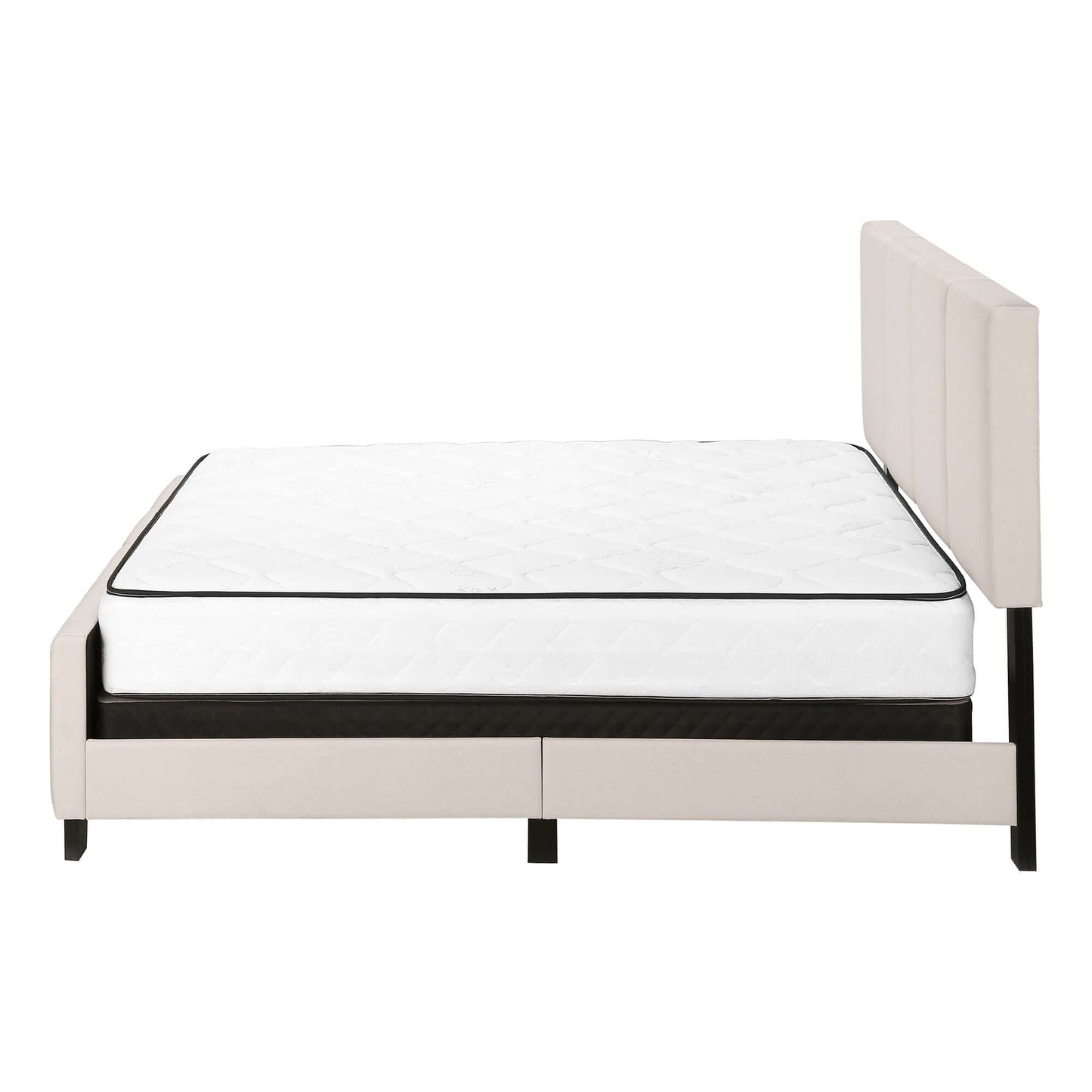 Queen Size Modern Platform Bed Upholstered in Beige Linen Fabric
