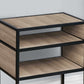 Modern 3-Teir MDF Rubberwood Nightstand with Metal Frame & Open Shelves