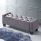 Grey Velvet Storage Bench with Button Tufting & Nailhead Details