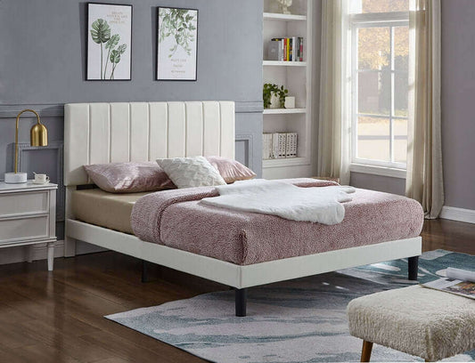 White PU Bed with Vertical Tufting