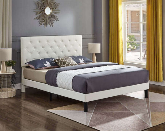 White PU Bed with Button Tufting