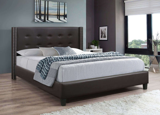 King Size Bed with Brown PU Upholstery and  Nailhead Detail