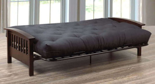 Metal Futon Frame with Espresso Wooden Arms