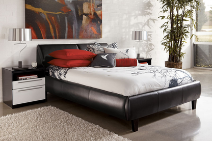 Modern Fully Upholstered Panel Bed with Large Headboard Storage
