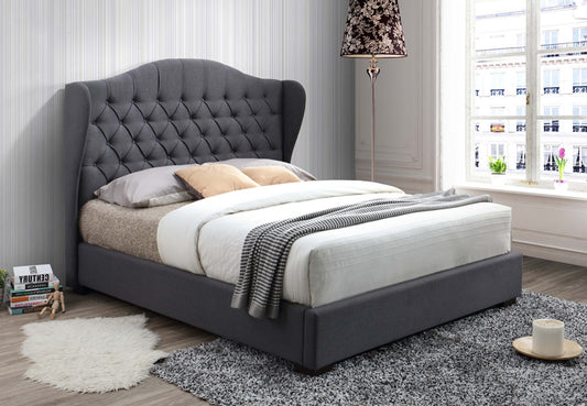 Grey Fabric Bed with Crowned Wingback Headboard