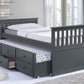 Single Size Wood Captain's Bed with Single Size Trundle Bed