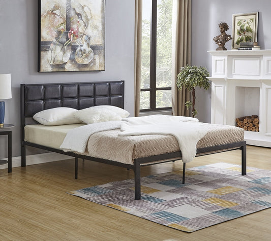 Black Padded Metal Bed with Stitching Detail