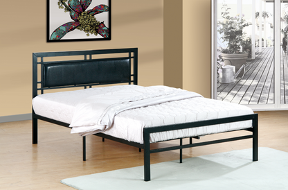 Metal Bed with Padded PU Leather Headboard
