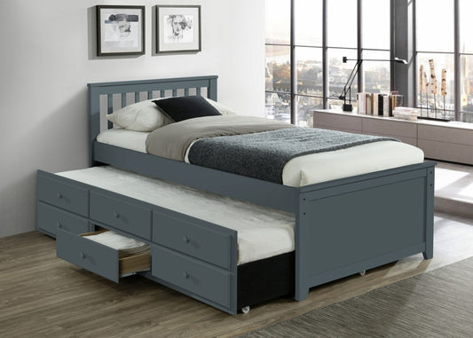Modern Wood Captain's Bed with Low-rise Headboard