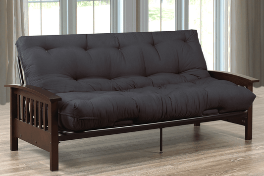 Metal Futon Frame with Espresso Wooden Arms