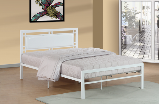 Metal Bed with Padded PU Leather Headboard