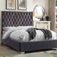 Velvet Fabric Upholstered Bed Frame with Deep Tufting and Chrome Trim