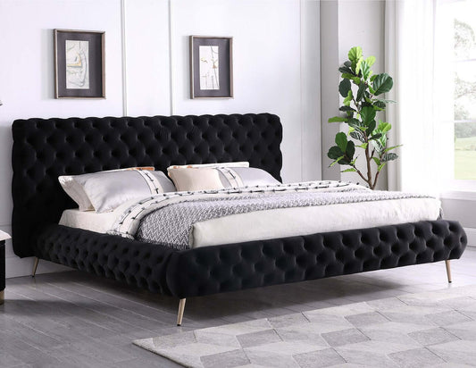 Velvet Fabric Bed with Extra Deep Button Tufting and Sleek Chrome Leg
