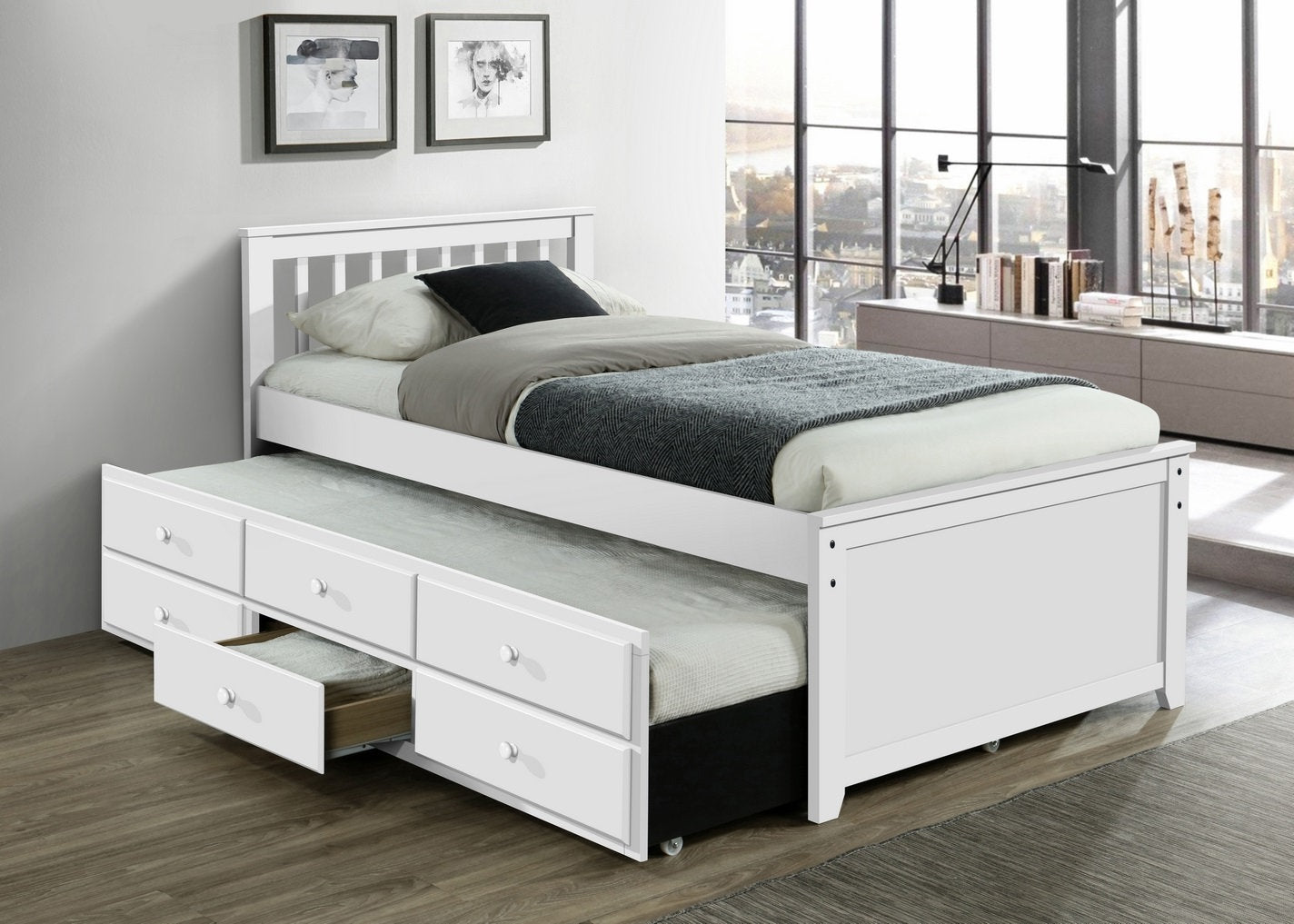 Modern Wood Captain's Bed with Low-rise Headboard