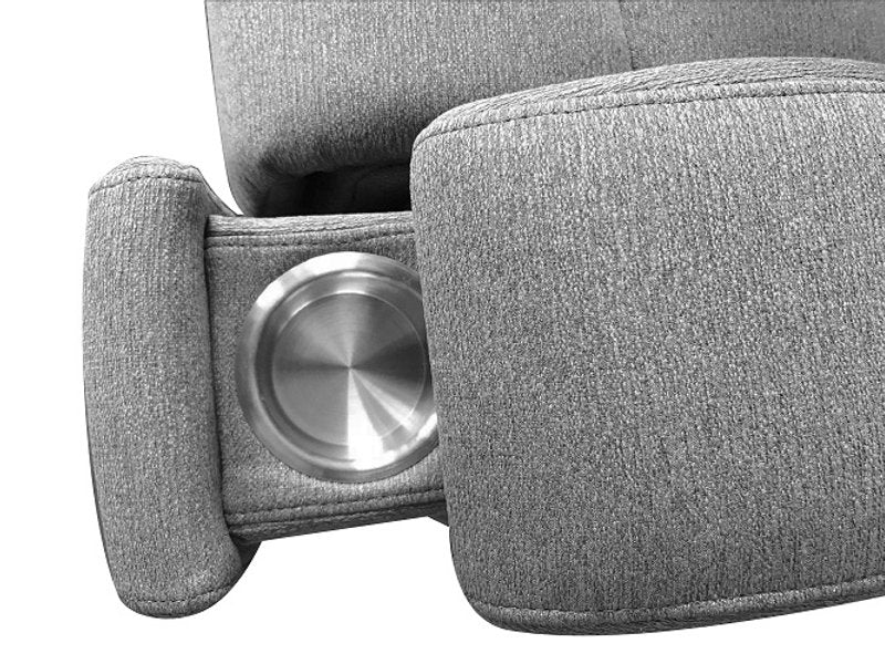 Power Recliner Chair in a Soft Grey Fabric, 2 cup holders and USB.