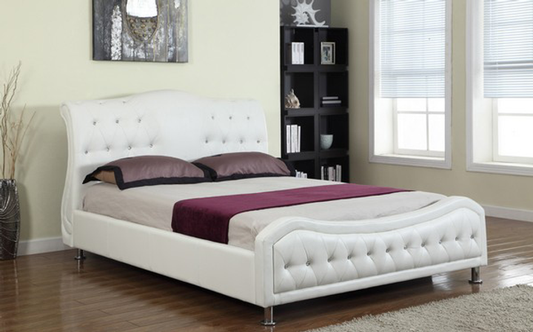 Modern-Contemporary Crowned PU Leather Bedframe with Crystal Tufting