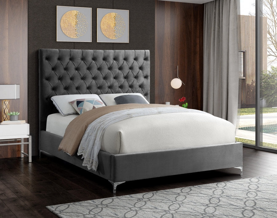 Contemporary Velvet Upholstered Bedframe with Deep Tufting Details