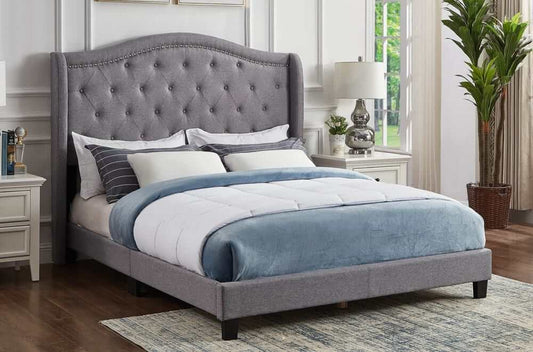 T2173 Upholstered Bed with Curved Wings & Headboard